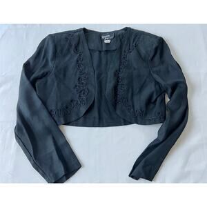 Dawn Joy Fashions Long Sleeve Cropped Jacket Shoulder Pads Size 7-8 Black VTG80s